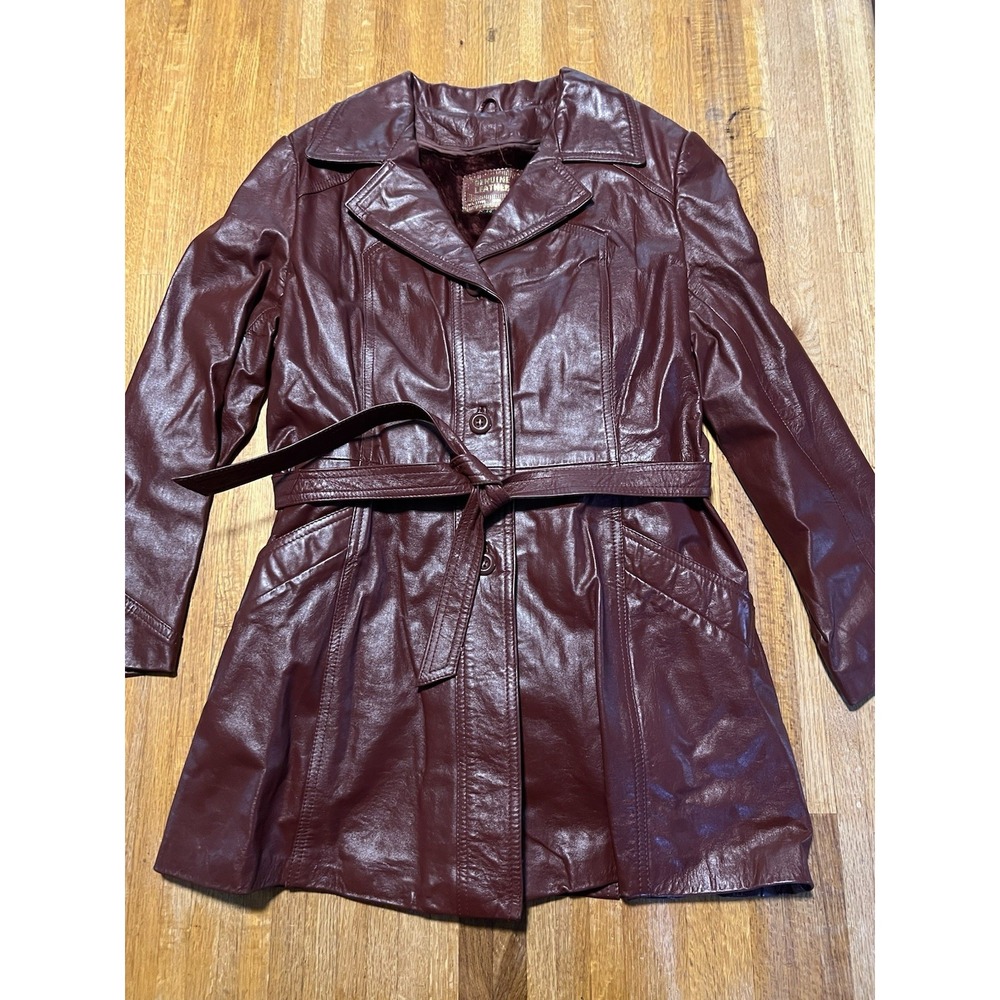 Women’s Burgundy Leather Trench Jacket with Belt